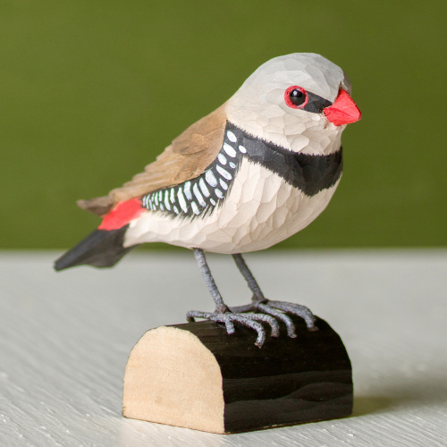 Wildlife Garden wooden bird - diamond firetail