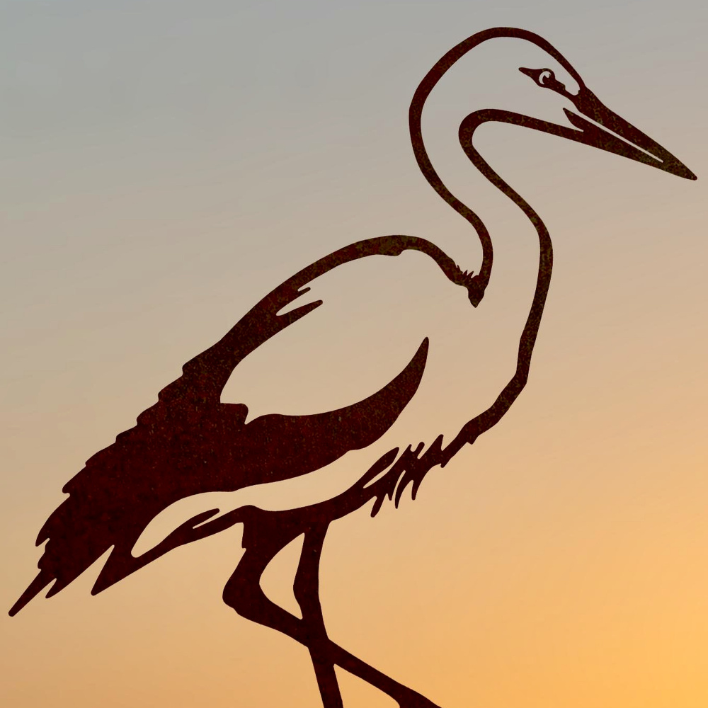 Metalbird fågel i cortenstål - vit stork - Bild 3