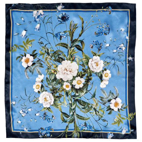 Foulard en soie Jim Lyngvild, 50 x 50 - Blue Flower Garden