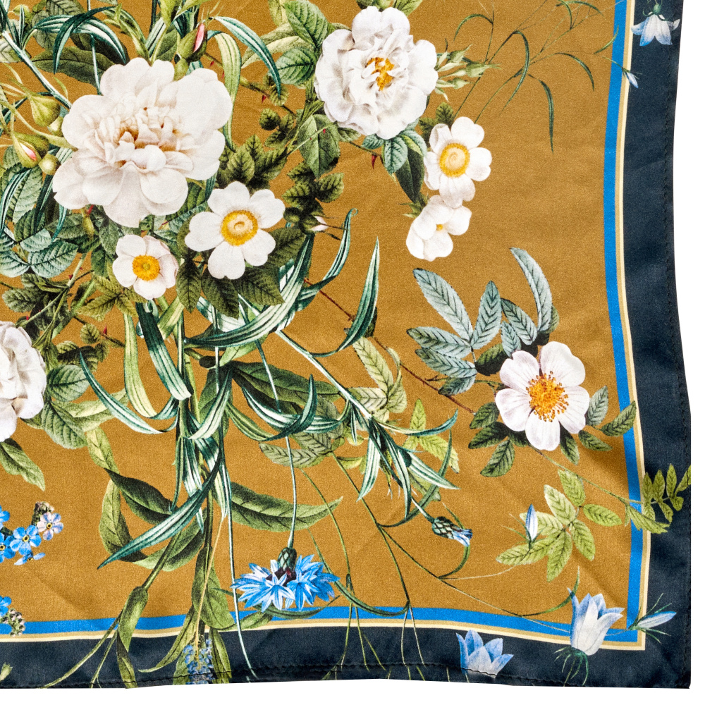 Jim Lyngvild silk scarf, 50x50 - Blue Flower Garden - Image 2