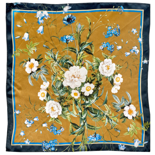 Jim Lyngvild zijden sjaal, 100x100 - Blue Flower Garden