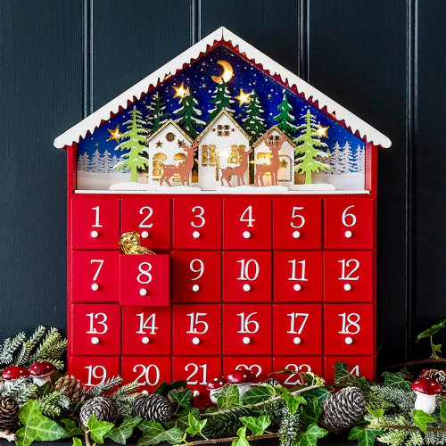Rex London julekalender m. LED - hus