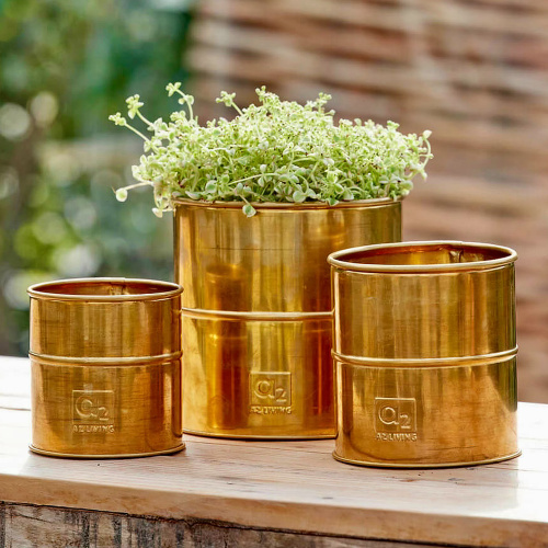 A2 Living pots à herbes, lot de 3 - laiton véritable