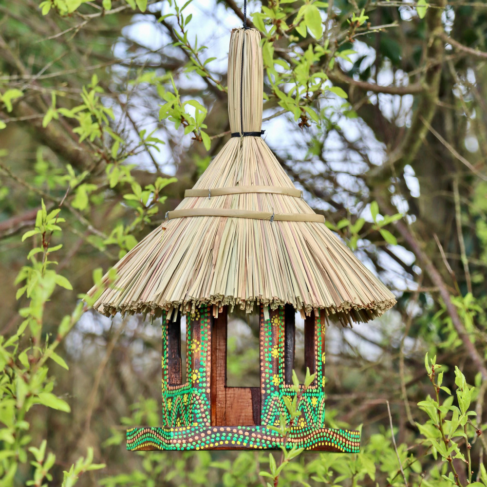 Wildlife World mangeoire artisanale avec toit en chaume - verte - Image 2