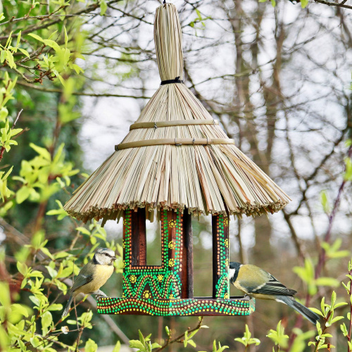 Wildlife World Handwerksfutterbrett m. Strohdach - grün