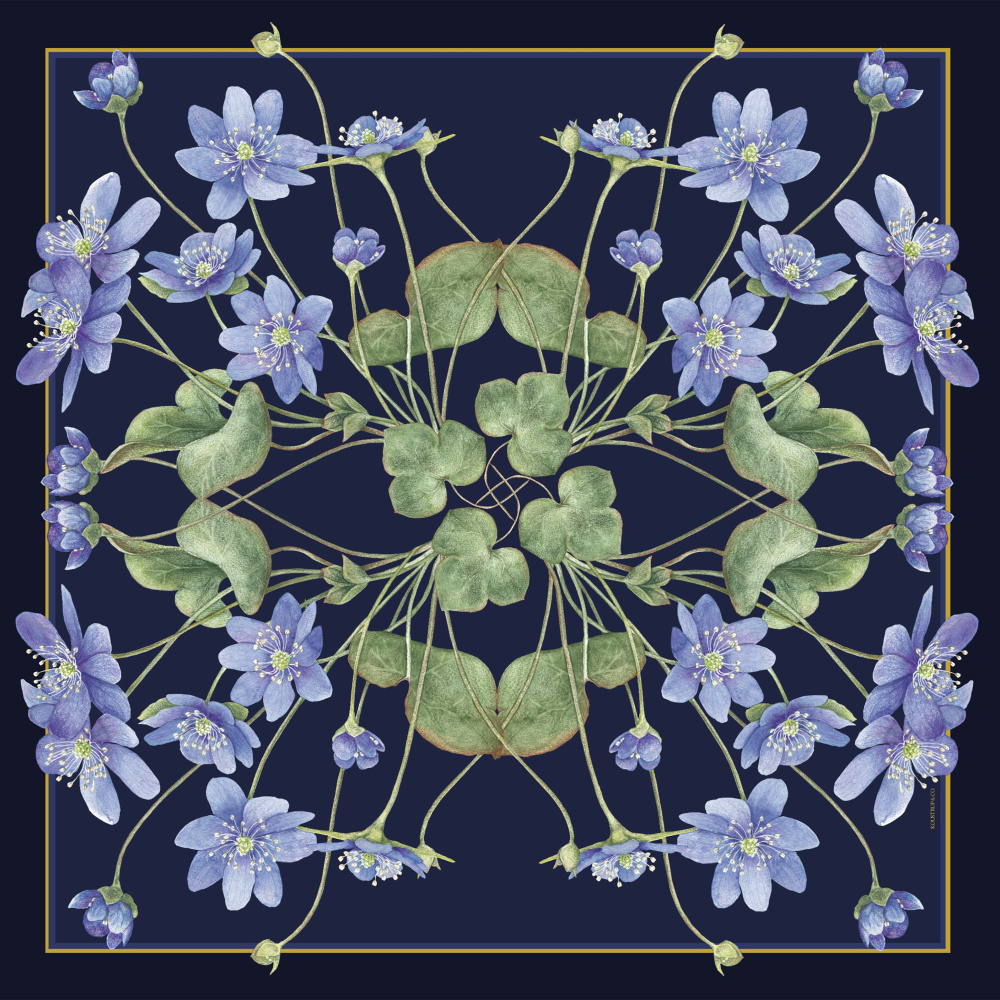 Koustrup & Co. silketørklæde, 50x50 - Blå anemone - Billede 2