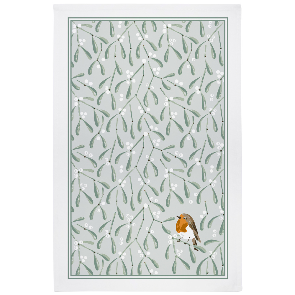 Ulster Weavers tea towel - Mistletoe and robin