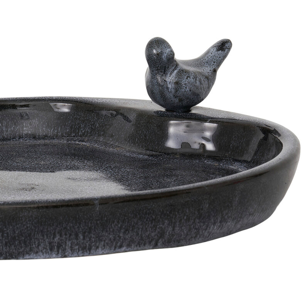 Lauvring vogelbad van keramiek - zwart, rond - Afbeelding 4