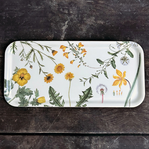 Flora Danica Tablett, 32x15 - Gelbe Blumen