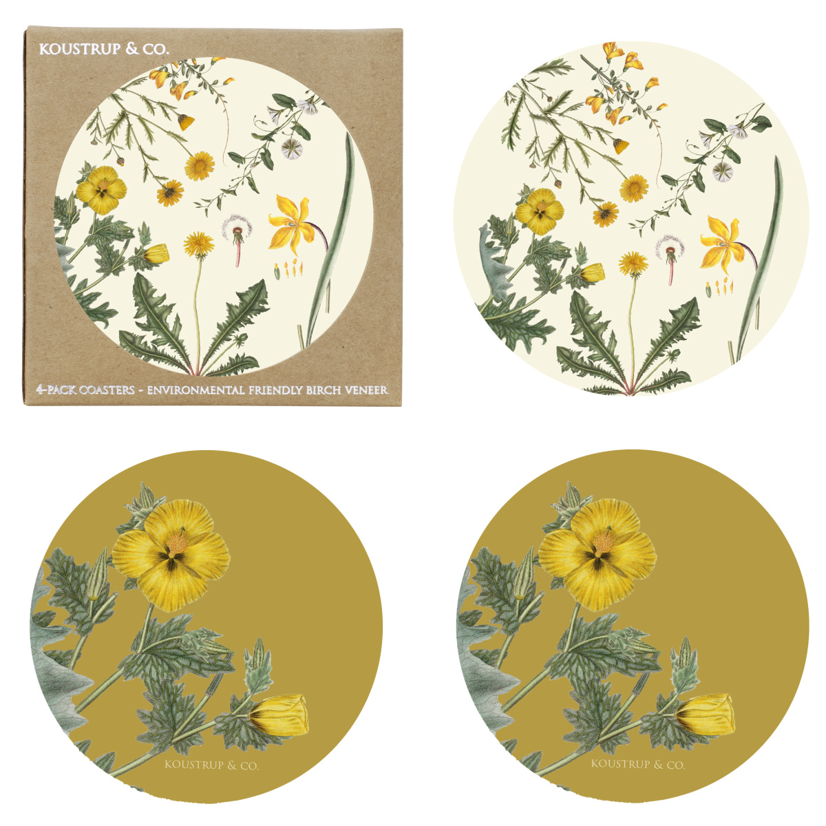 Flora Danica glasunderlägg - Gula blommor