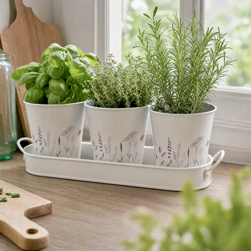 Zeller set med krukor med blommor