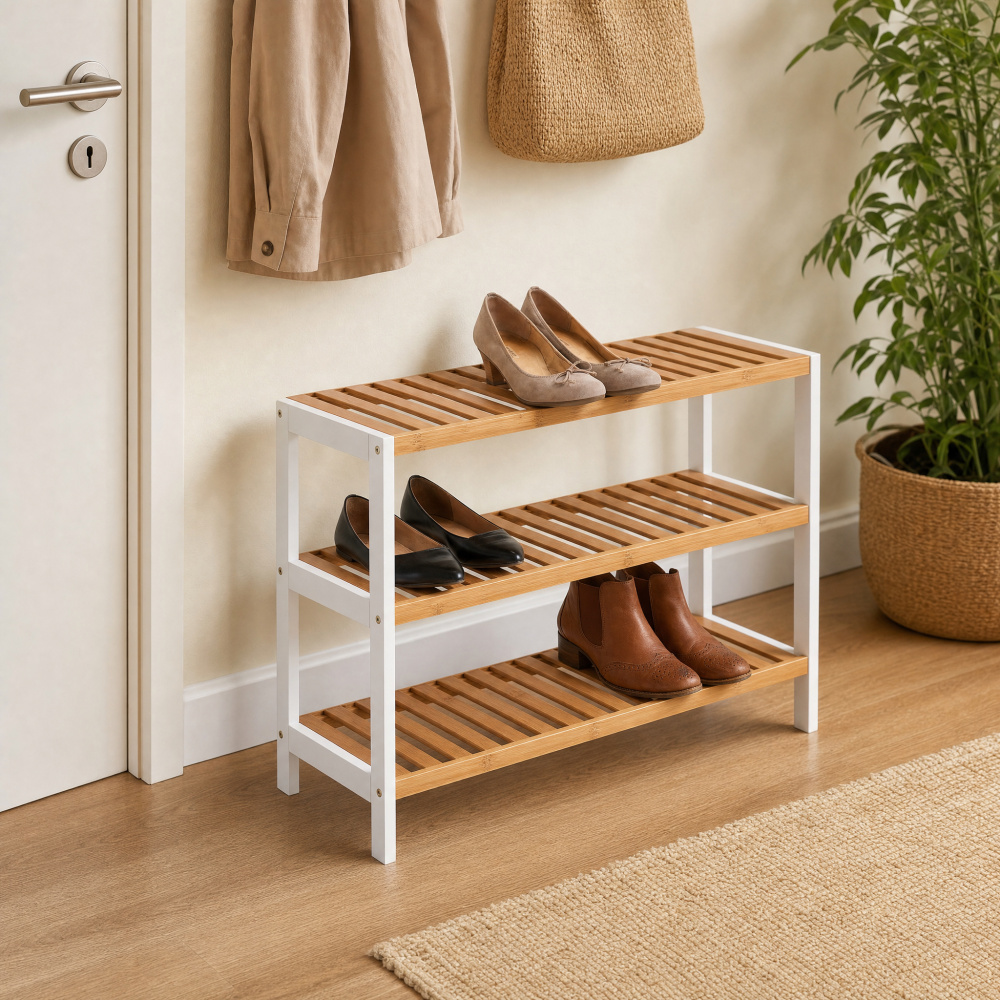 Zeller schoenenrek van bamboe en MDF - 3 planken - Afbeelding 4