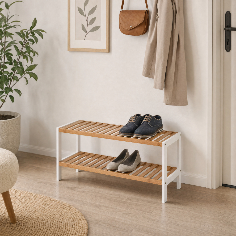 Zeller porte-chaussures en bambou et MDF - 2 étagères - Image 3