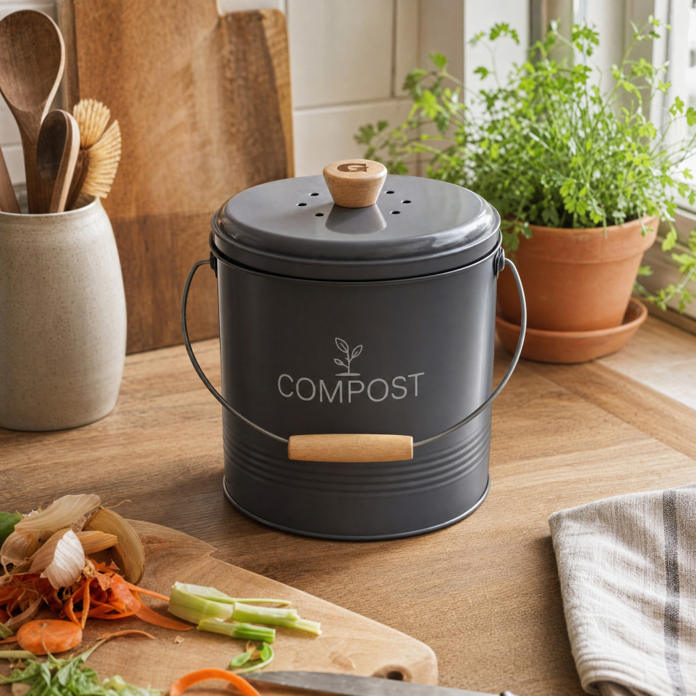 Seau à compost Guillouard avec filtre à charbon - 4,5 L, gris - Image 5