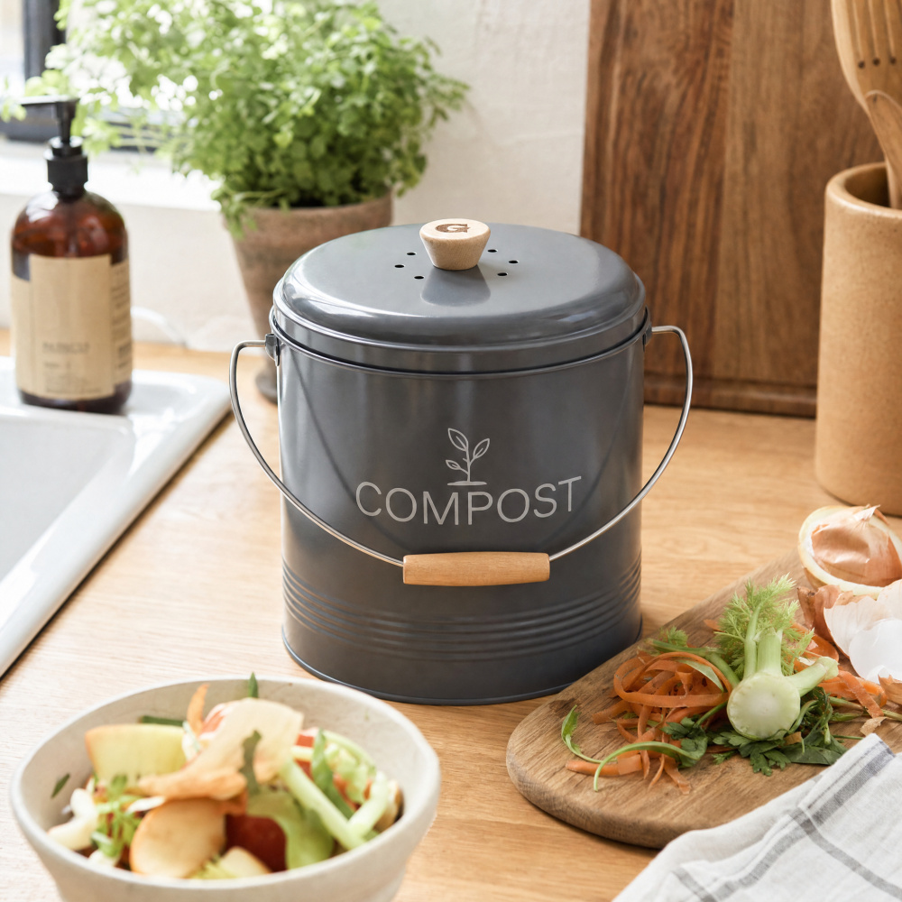 Guillouard komposthink m. kolfilter - 8 L, grå - Bild 4