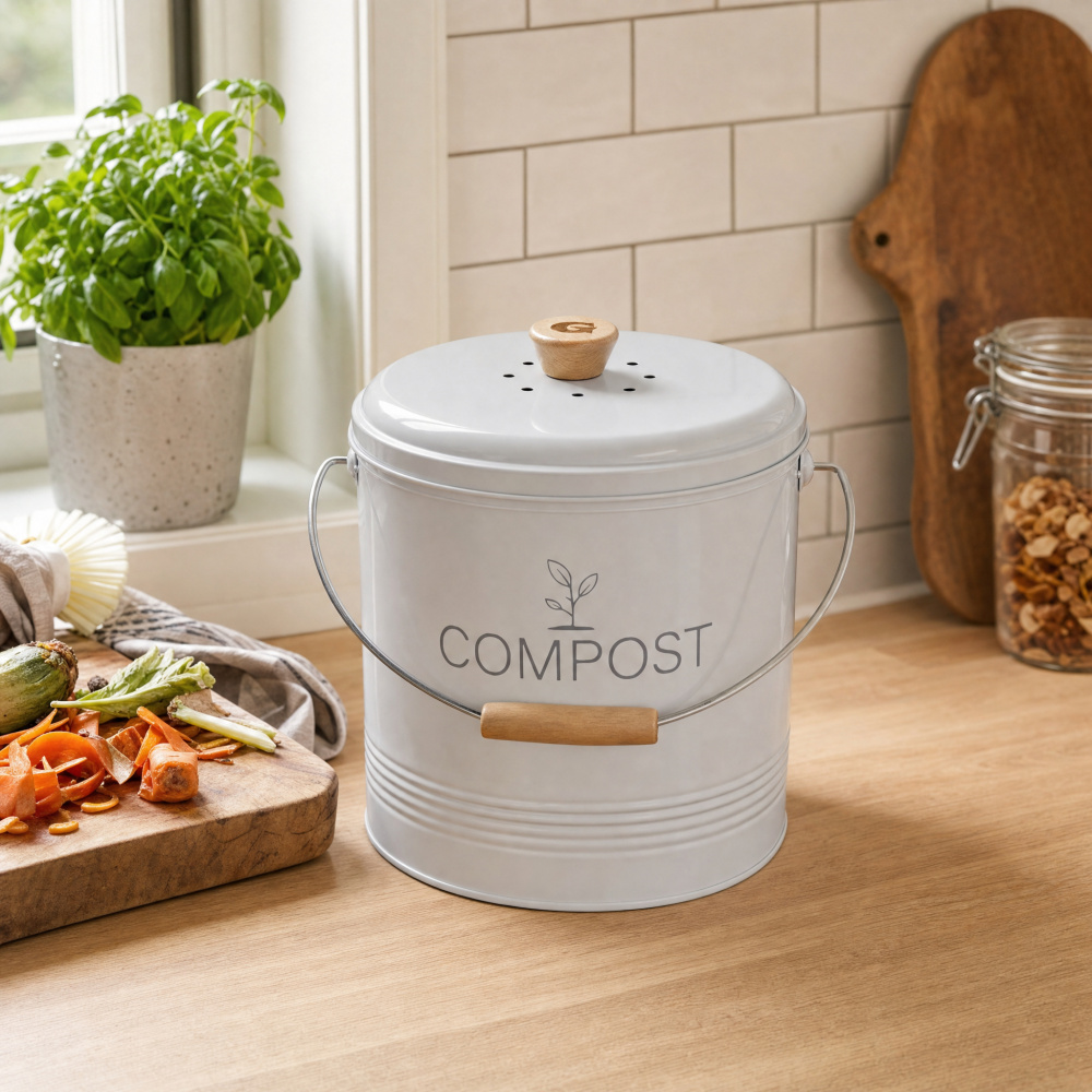 Guillouard compost bin with charcoal filter - 8 L, white - Image 5
