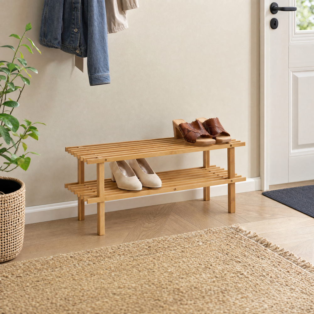 Zeller porte-chaussures en bambou - 2 étagères - Image 3