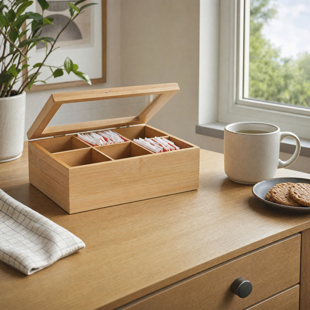 Zeller bamboo tea box - 6 compartments - Image 4
