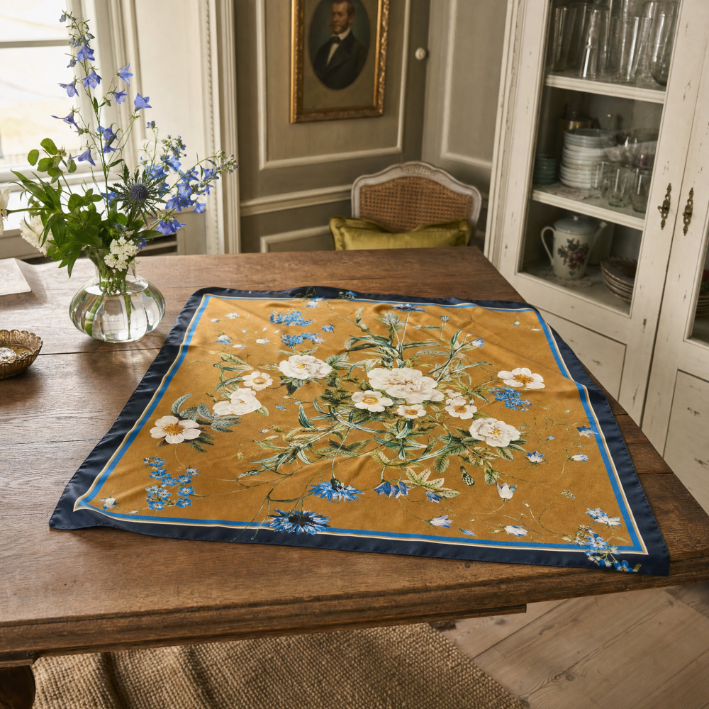 Jim Lyngvild zijden sjaal, 100x100 - Blue Flower Garden - Afbeelding 4