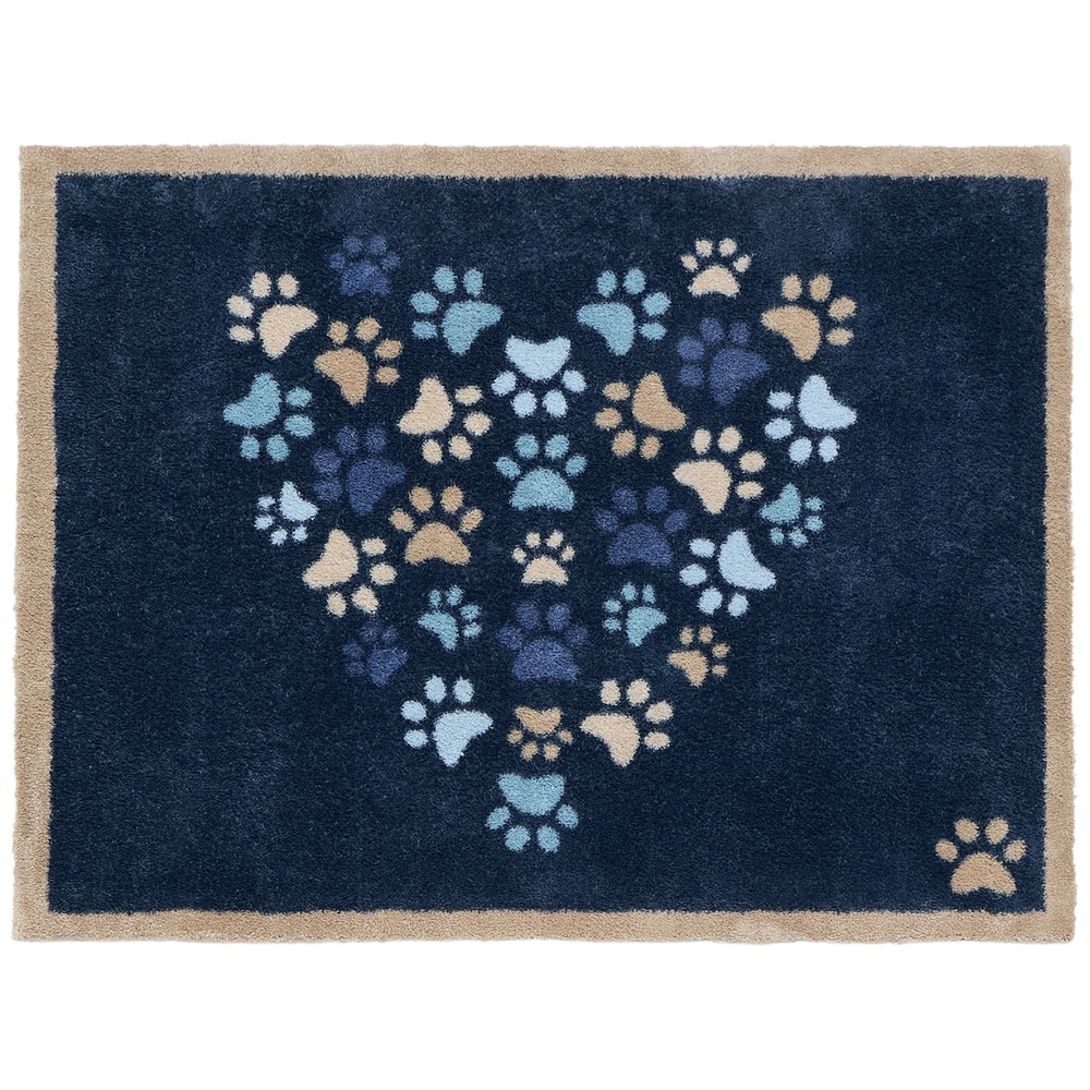 Hug Rug ekologisk dörrmatta, 65x85 - Kärleksfulla tassar, blå