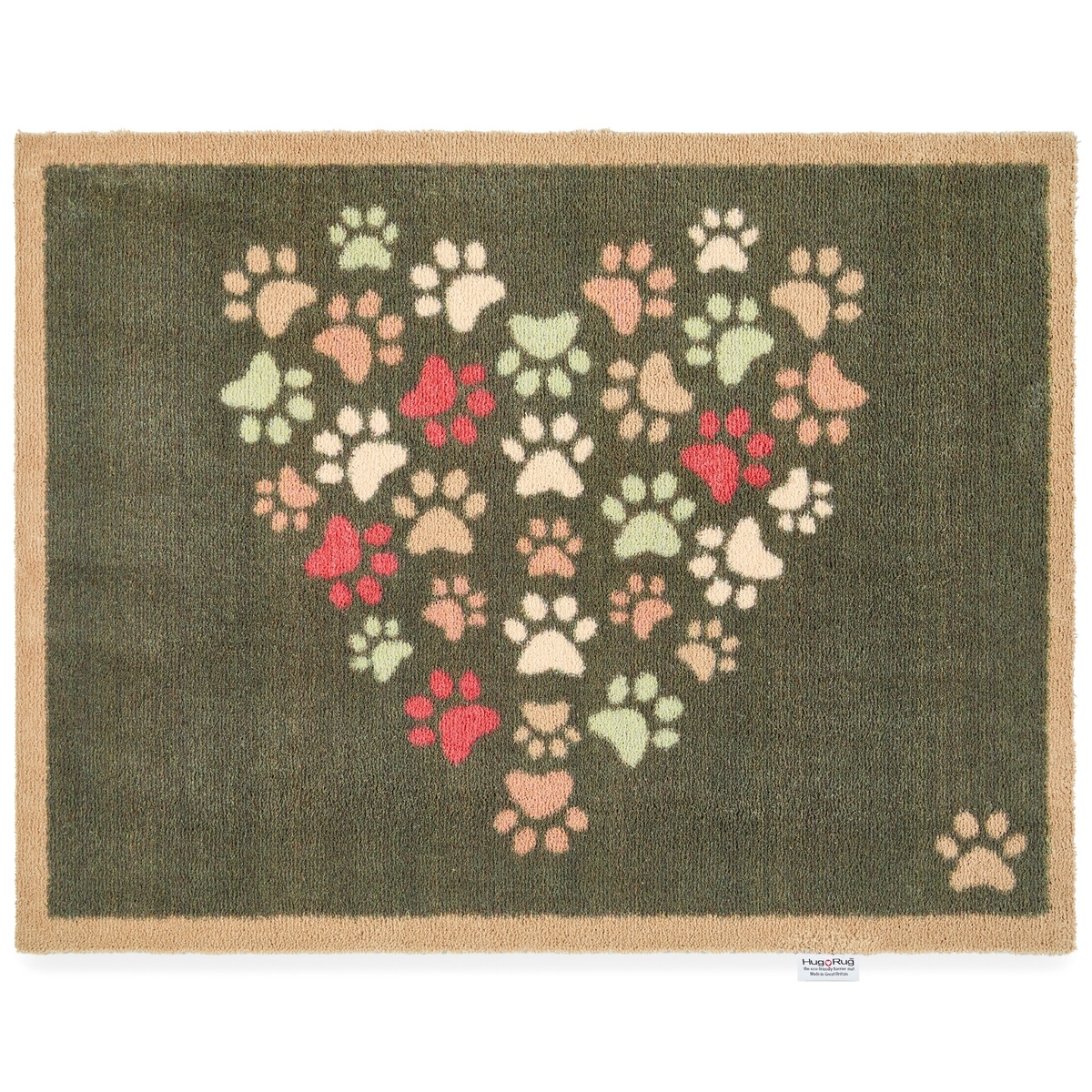 Hug Rug øko dørmåtte, 65x85 - Kærlige poter, grøn