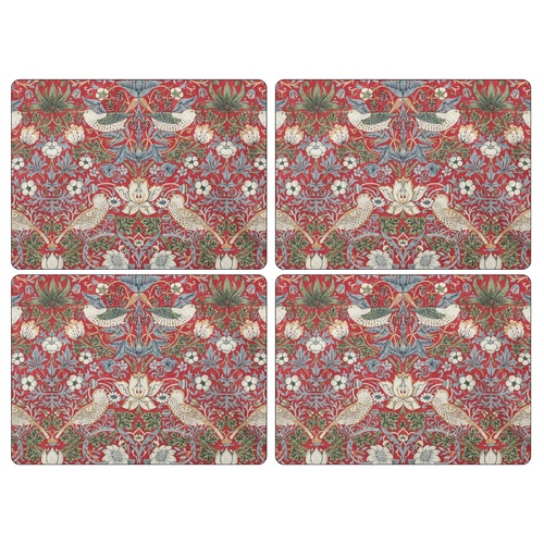 William Morris placemats, set of 4 - Strawberry Thief, red