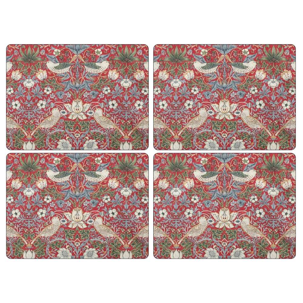 Sets de table William Morris, 4 pièces - Le Voleur de fraises, rouge