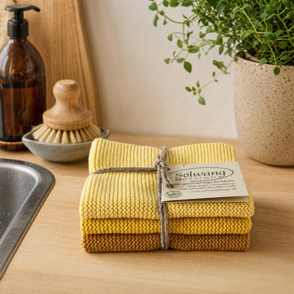 Solwang dishcloths, 3 pcs. - Dark yellow combo - Image 3