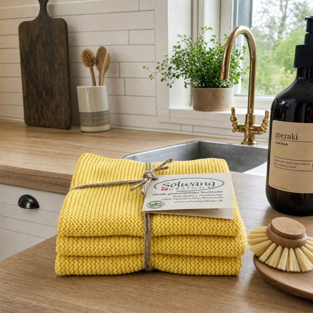 Solwang dishcloths, 3 pcs. - Bright yellow - Image 3
