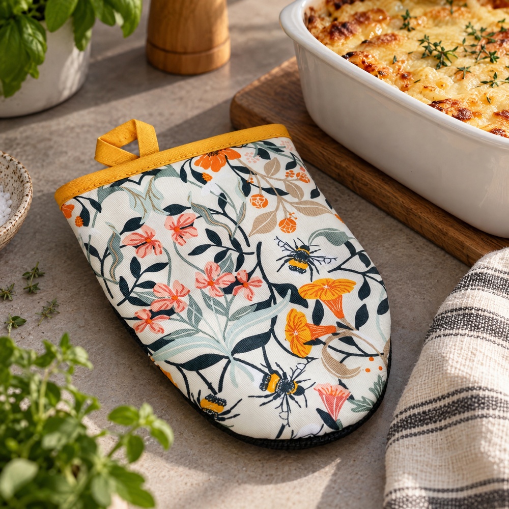 Ulster Weavers ovenwanten, 2 stuks - Bijen en bloemen