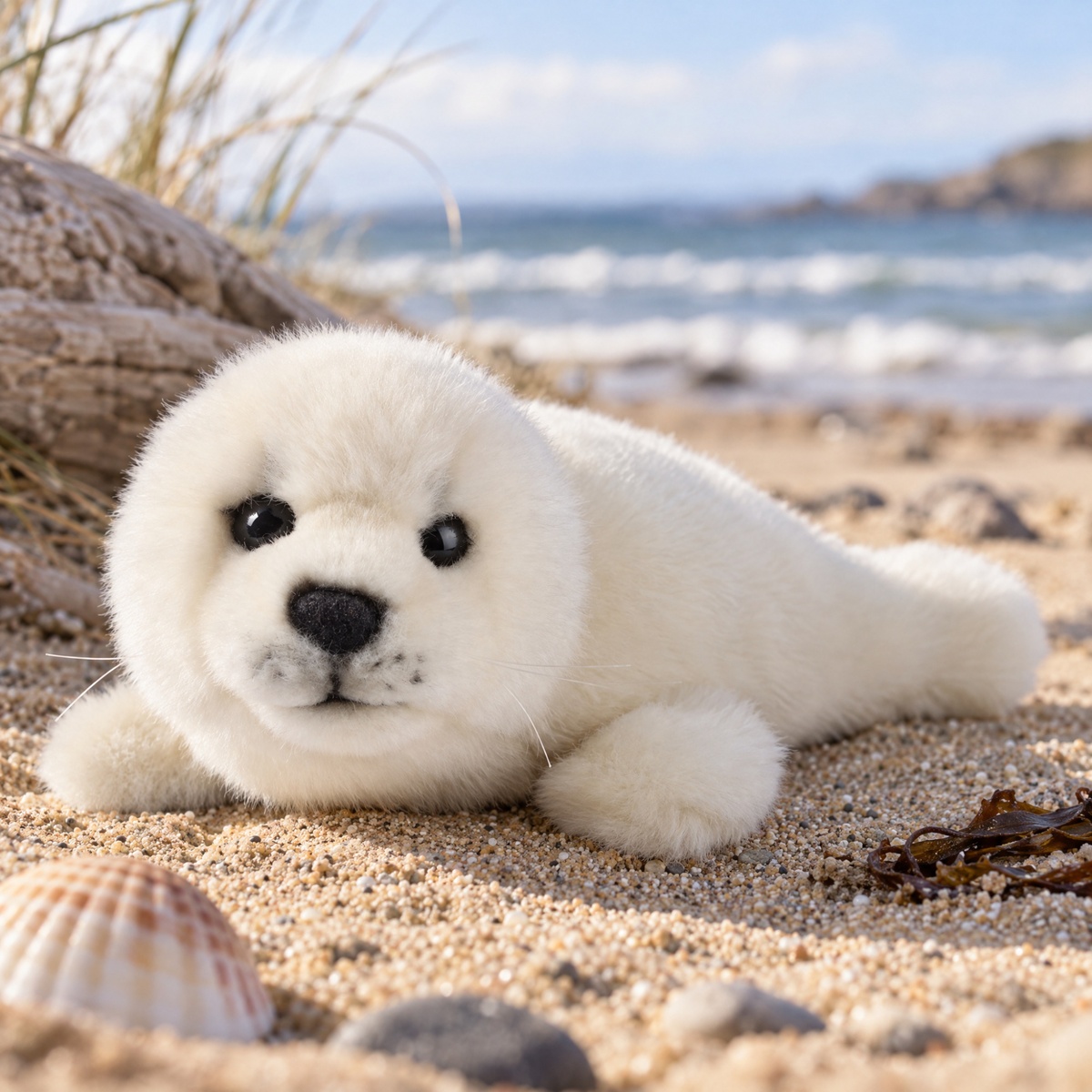Living Nature knuffel - Zeehondenjong, lichtgrijs