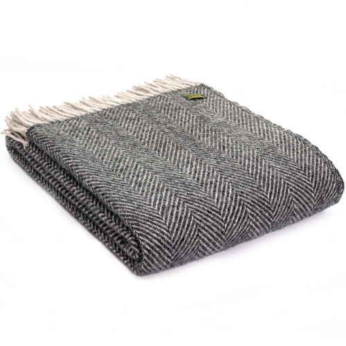 Tweedmill uldplaid - Herringbone Charcoal/Silver