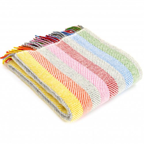 Tweedmill wollen plaid - Stripe Rainbow Grey