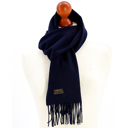 Tweedmill sjaal van lamswol - marineblauw
