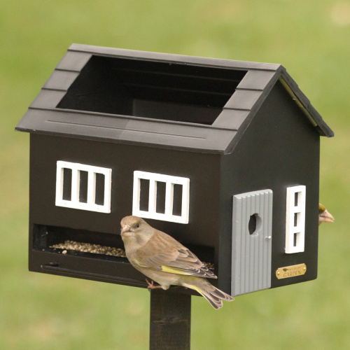 Wildlife Garden feeder house with bird bath - black