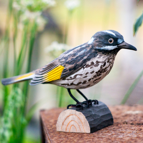Wildlife Garden wood-carved bird - honeyeater