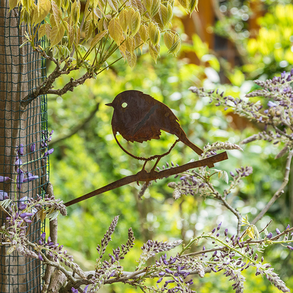Metalbird fågel i cortenstål - rödhake - Bild 4