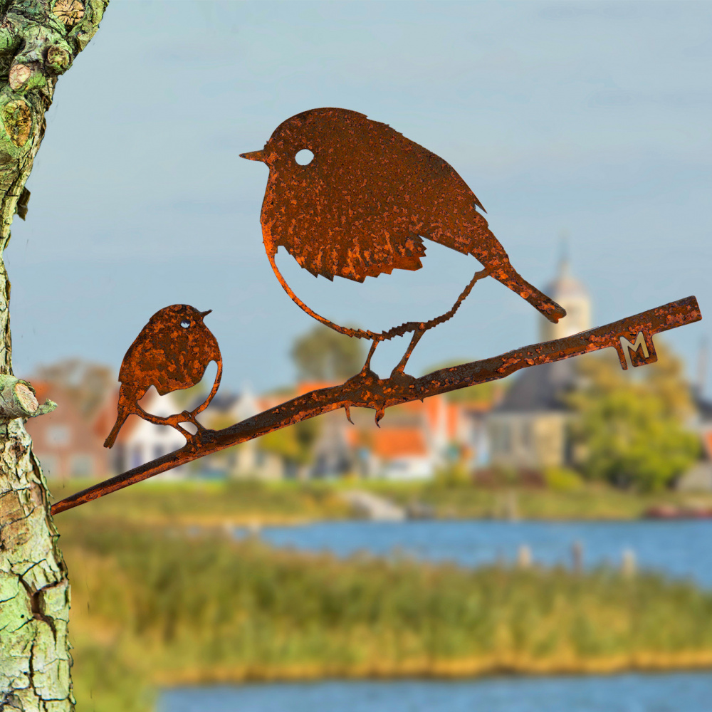 Metalbird Vogel aus Cortenstahl - Rotkehlchen mit Jungvogel - Bild 2