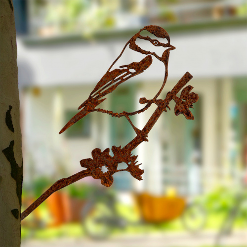 Metalbird oiseau en acier corten - mésange bleue