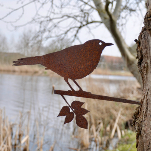 Metalbird vogel in cortenstaal - merel
