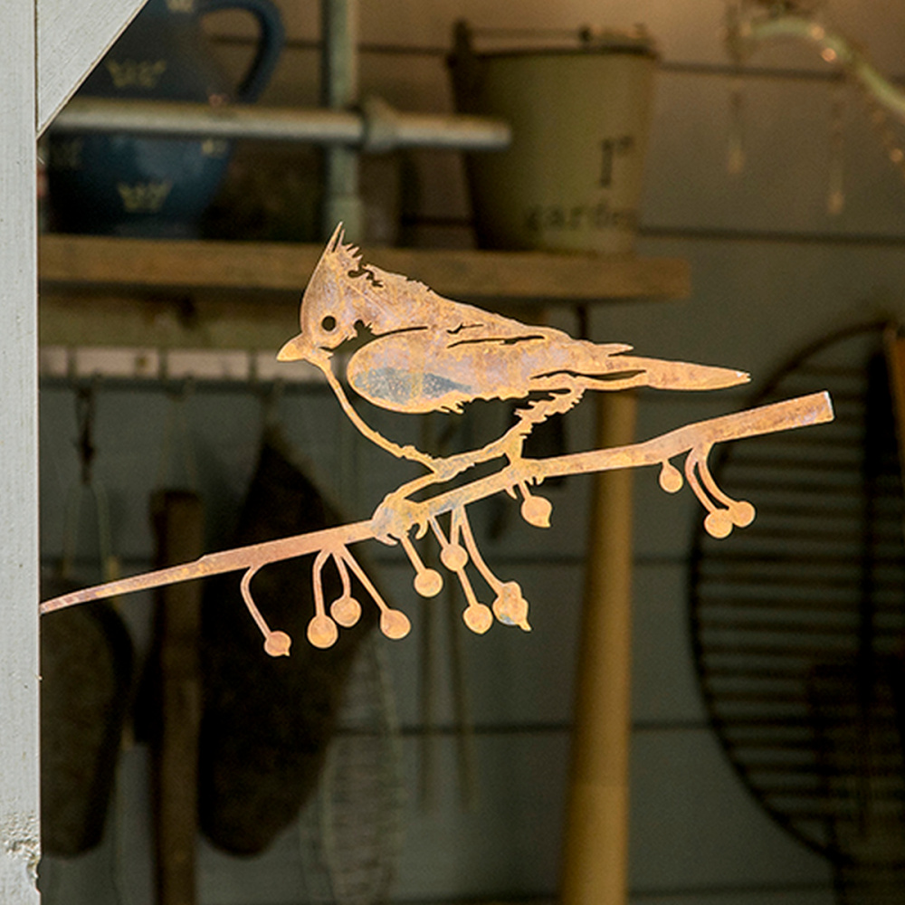 Metalbird vogel van cortenstaal - kuifmees