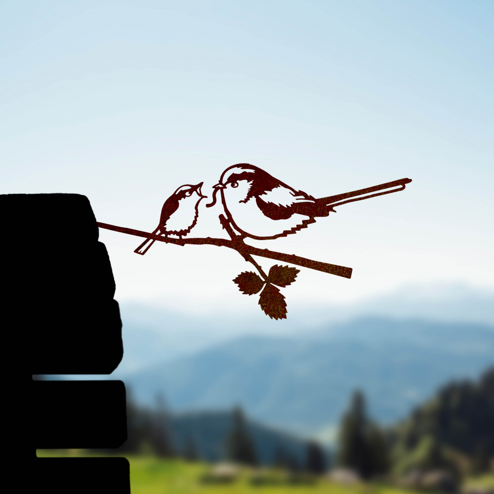 Metalbird vogel van cortenstaal - staartmees m. jong - Afbeelding 2