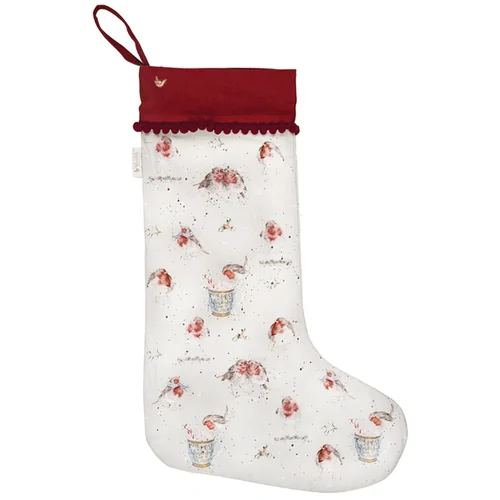 Chaussette de Noël Wrendale - Vœux de Noël du rouge-gorge