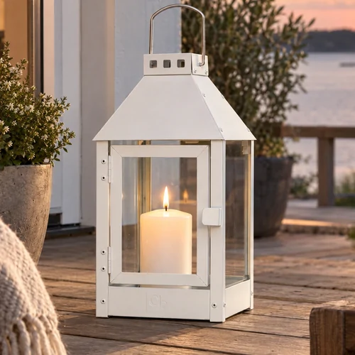 A2 Living lantaarn van staal, wit - 33 cm