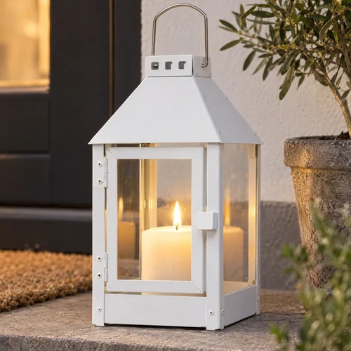 A2 Living lantaarn van staal, wit - 25 cm