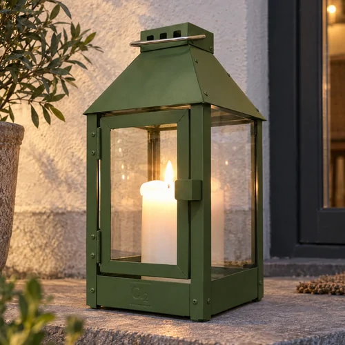 A2 Living lantaarn van staal, olijfgroen - 33 cm